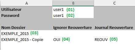 screen shot fichier excel config